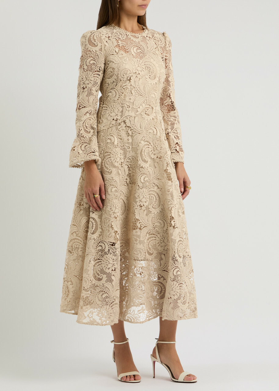 Zimmermann Waverly Lace Midi Dress Taupe Zimmermann