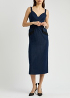 Huishan Zhang Rosalia Embellished Chambray Midi Dress Dark Blue