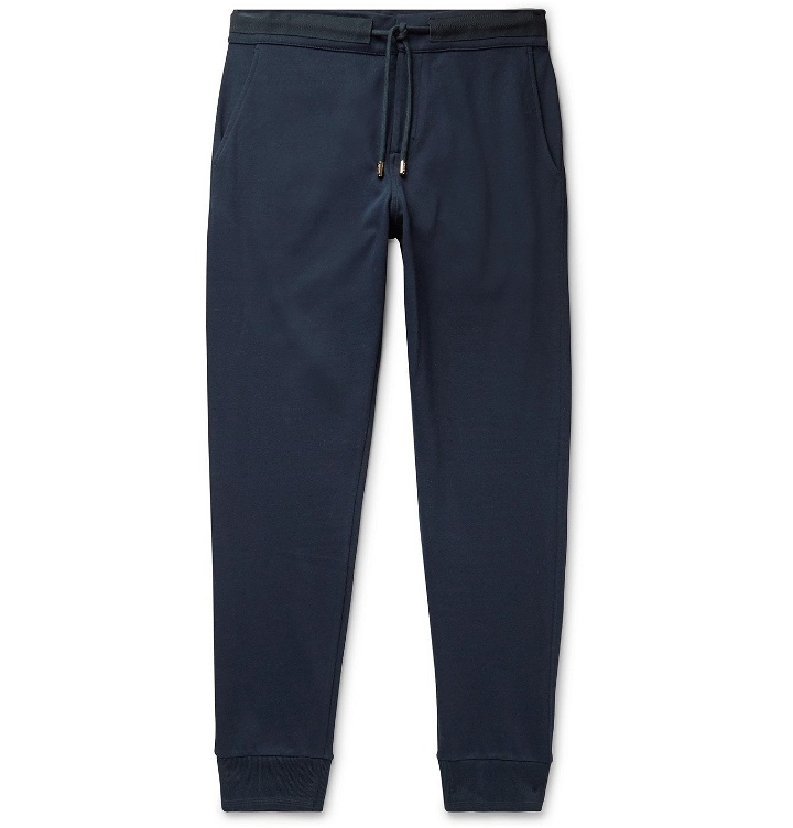 Photo: Orlebar Brown - Freeman Tapered Webbing-Trimmed Cotton Drawstring Trousers - Blue