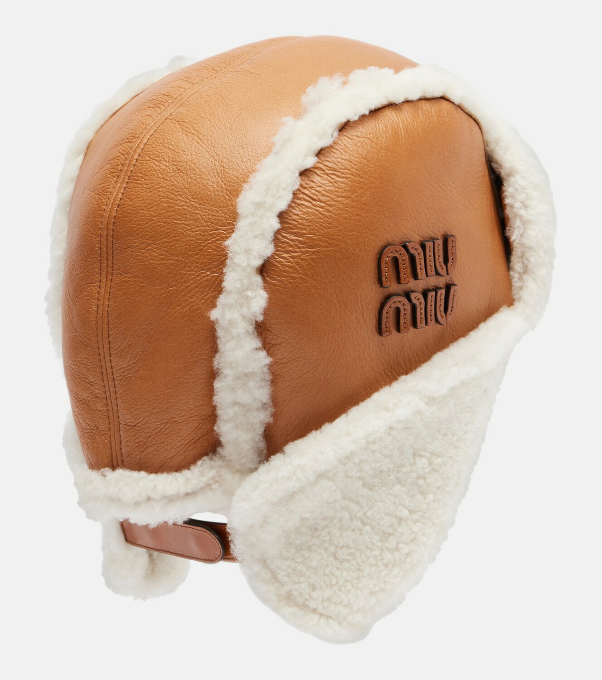 Miu Miu Shearling-trimmed leather hat
