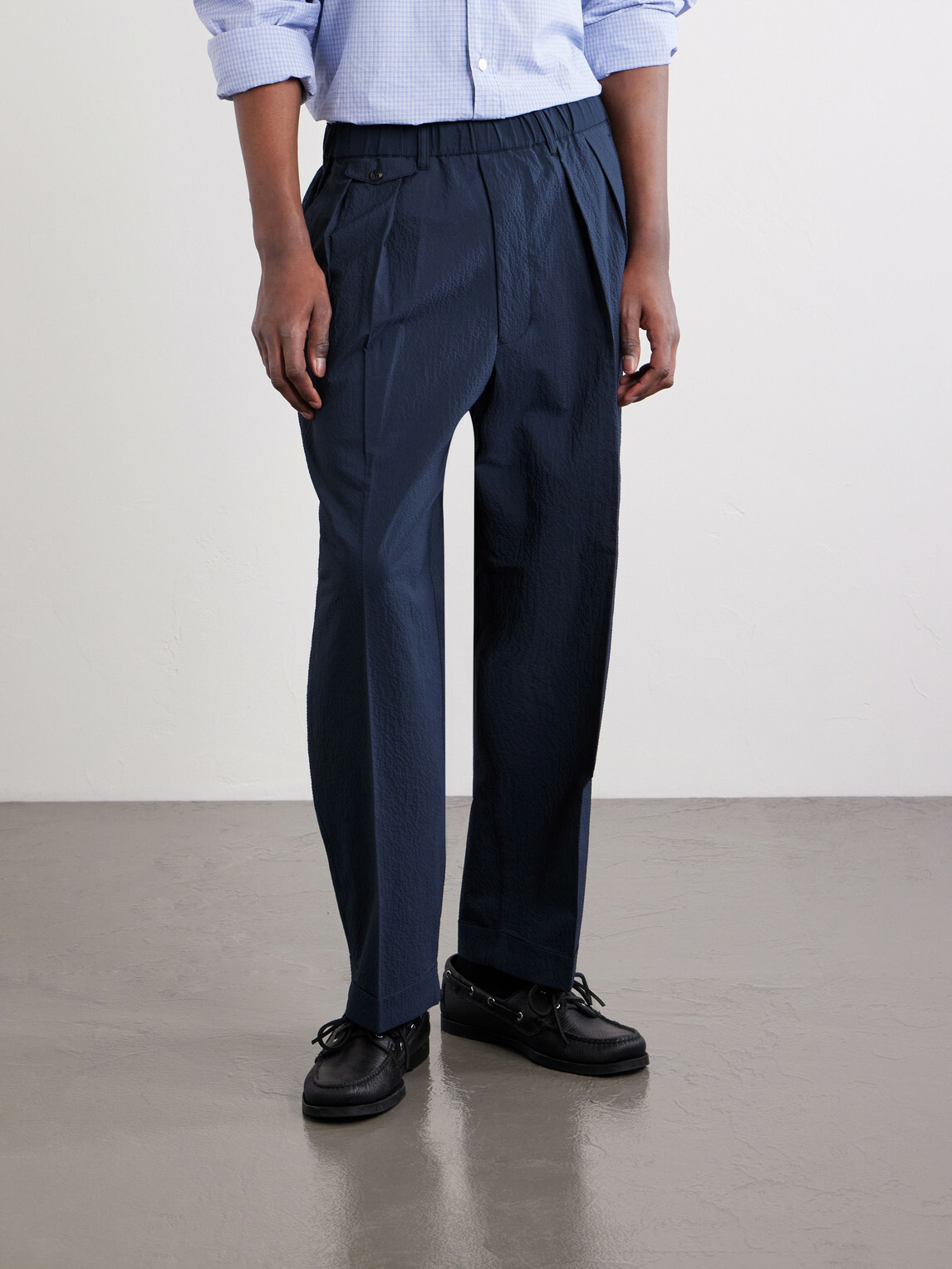 Beams Plus - Straight-Leg Pleated Seersucker Suit Trousers - Blue