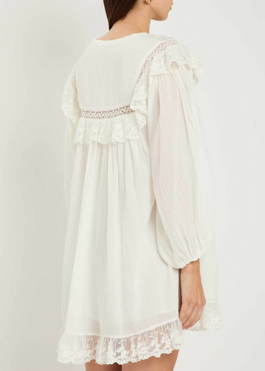 Rixo Inez Embroidered Cotton Mini Dress Ivory