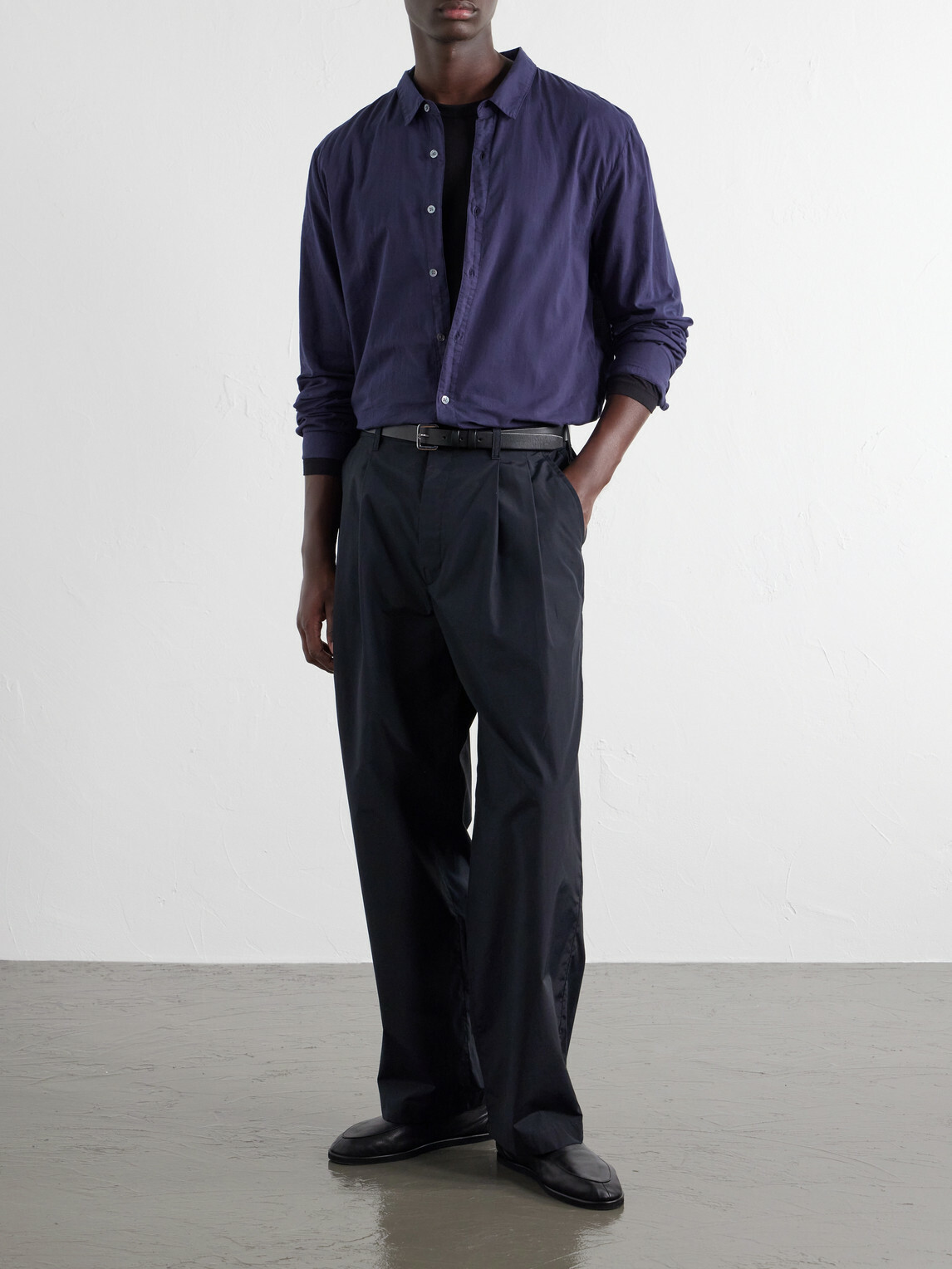 ssstein - Wide-Leg Cotton-Blend Pleated Satin Trousers - Black