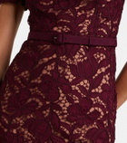 Self-Portrait Belted floral guipure lace midi dress