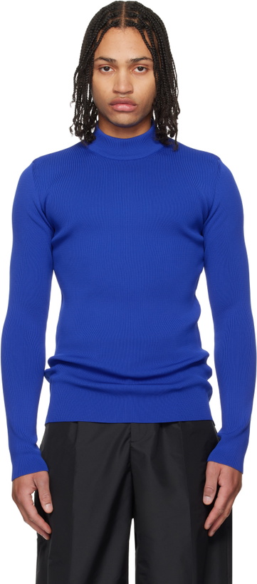 Photo: Jil Sander Blue Long Sleeve Mockneck Sweater
