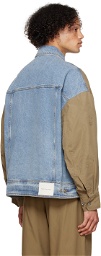 Feng Chen Wang Blue & Brown Deconstructed Denim Jacket