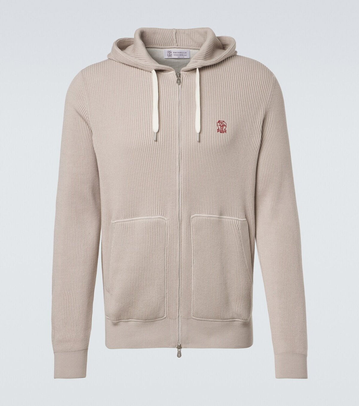 Brunello Cucinelli Logo ribbed-knit cotton zip-up hoodie