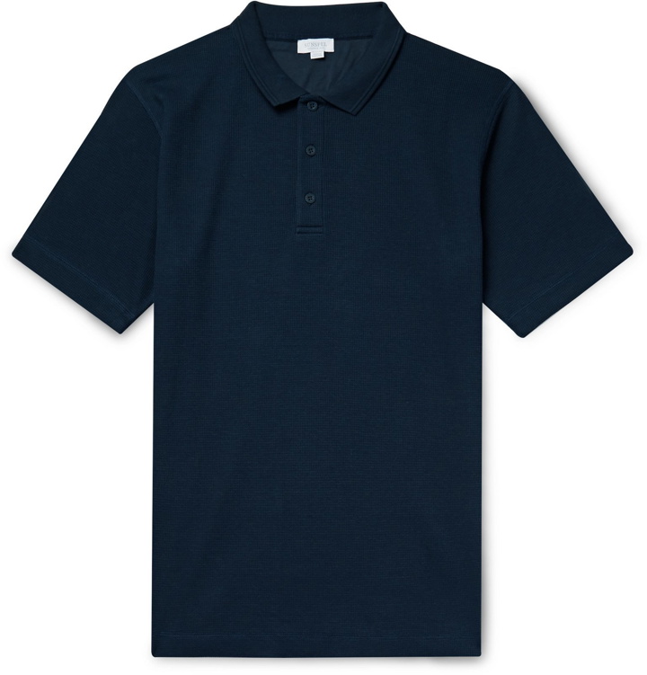 Photo: Sunspel - Slim-Fit Waffle-Knit Cotton Polo Shirt - Blue