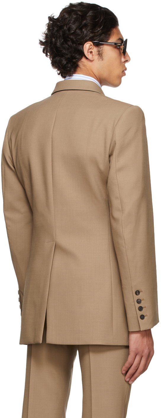 EGONlab Tan Wool Double-Breasted Blazer EGONlab EGONlab Tan Wool Double-Breasted Blazer EGONlab