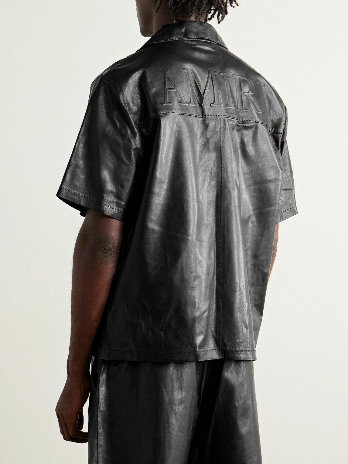AMIRI - Camp-Collar Logo-Embossed Leather Shirt - Black Amiri