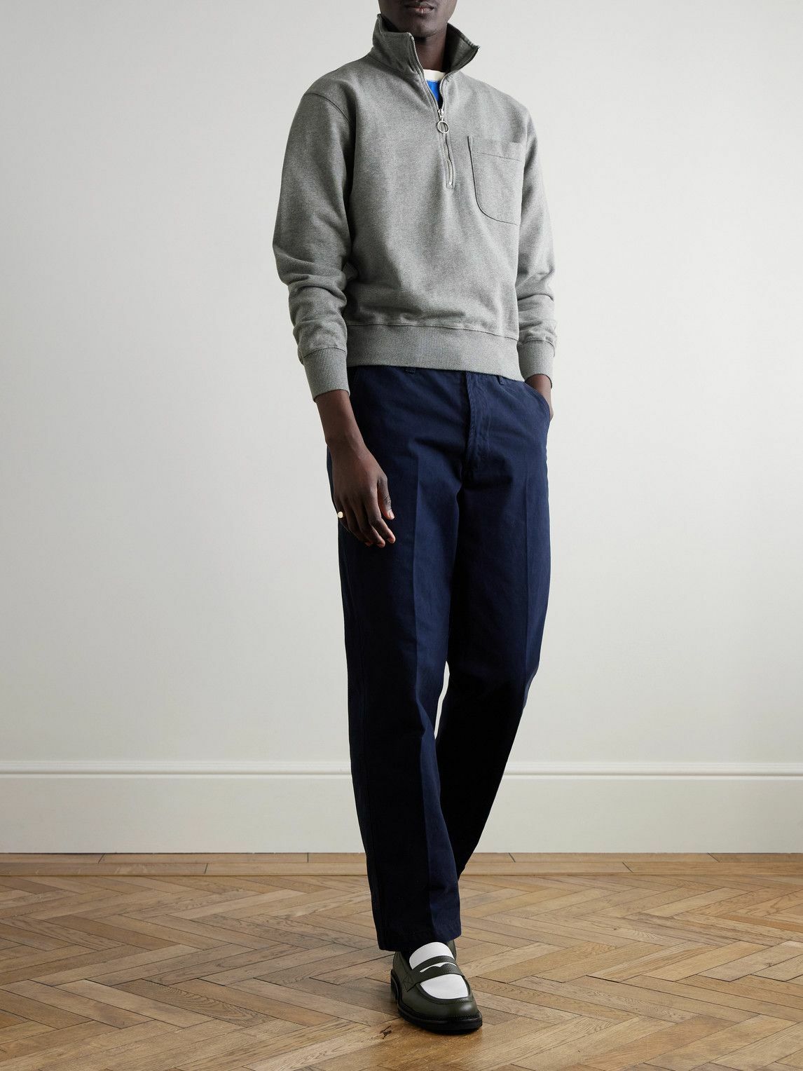 Drake's - Cotton-Jersey Half-Zip Sweatshirt - Gray