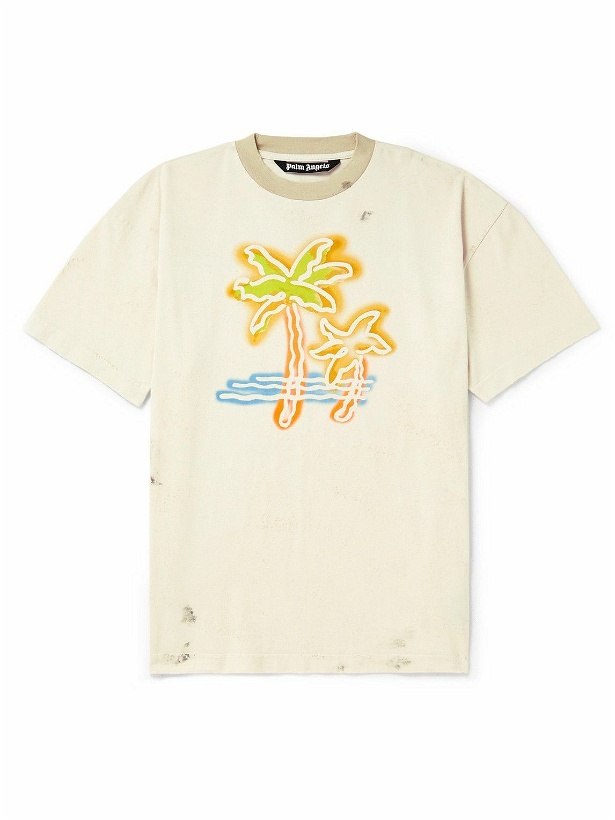 Photo: Palm Angels - Logo-Print Cotton-Jersey T-Shirt - Neutrals