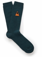 Folk - Logo-Appliquéd Waffle-Knit Cotton-Blend Socks - Blue