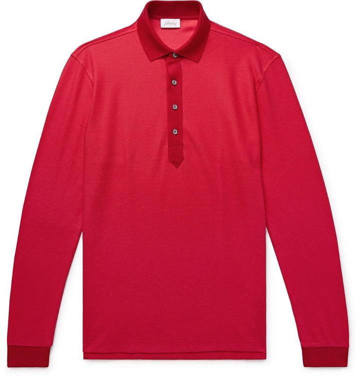 Photo: Brioni - Cotton and Silk-Blend Piqué Polo Shirt - Men - Red