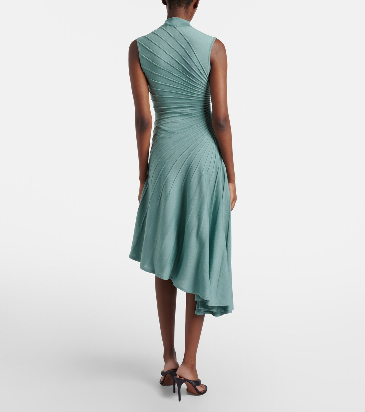 Alaïa Ray asymmetric virgin wool midi dress