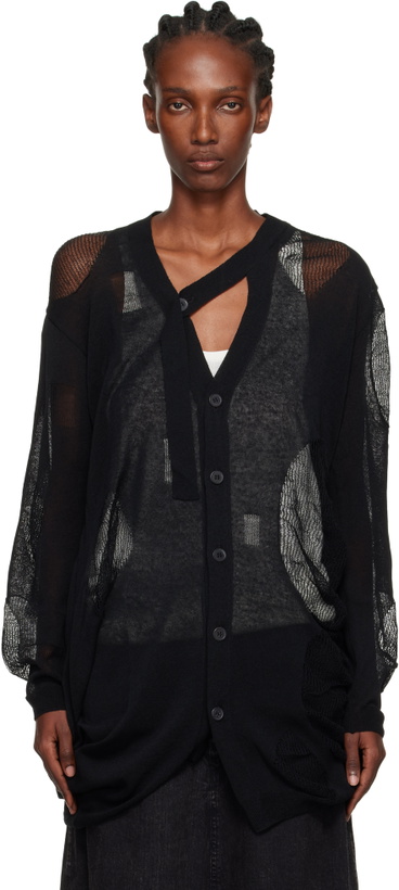 Photo: YOHJI YAMAMOTO Black Plain Stitch & Pattern Draped Cardigan