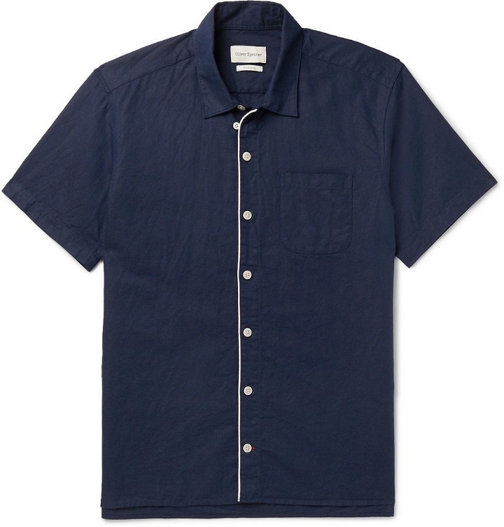 Photo: Oliver Spencer - Linton Piped Linen and Cotton-Blend Shirt - Blue