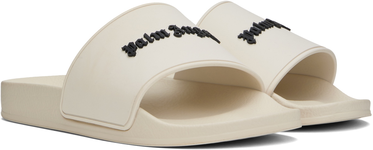 Palm Angels Beige Classic Logo Pool Slides