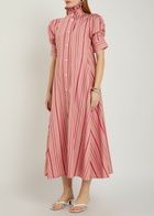 Thierry Colson Venetia Striped Cotton Midi Shirt Dress Pink