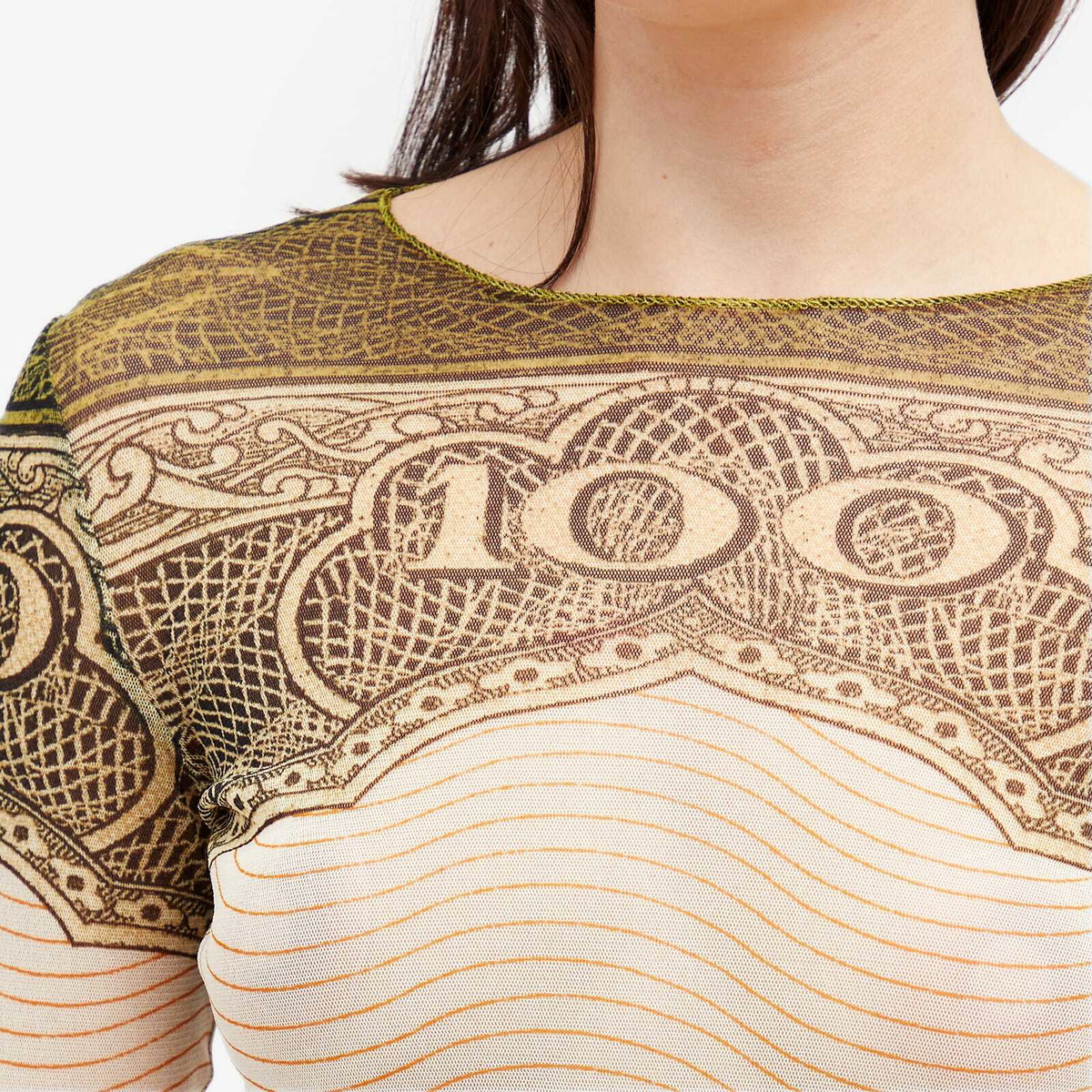 Jean Paul Gaultier Women's Cartouche Mesh Long Sleeve Top in