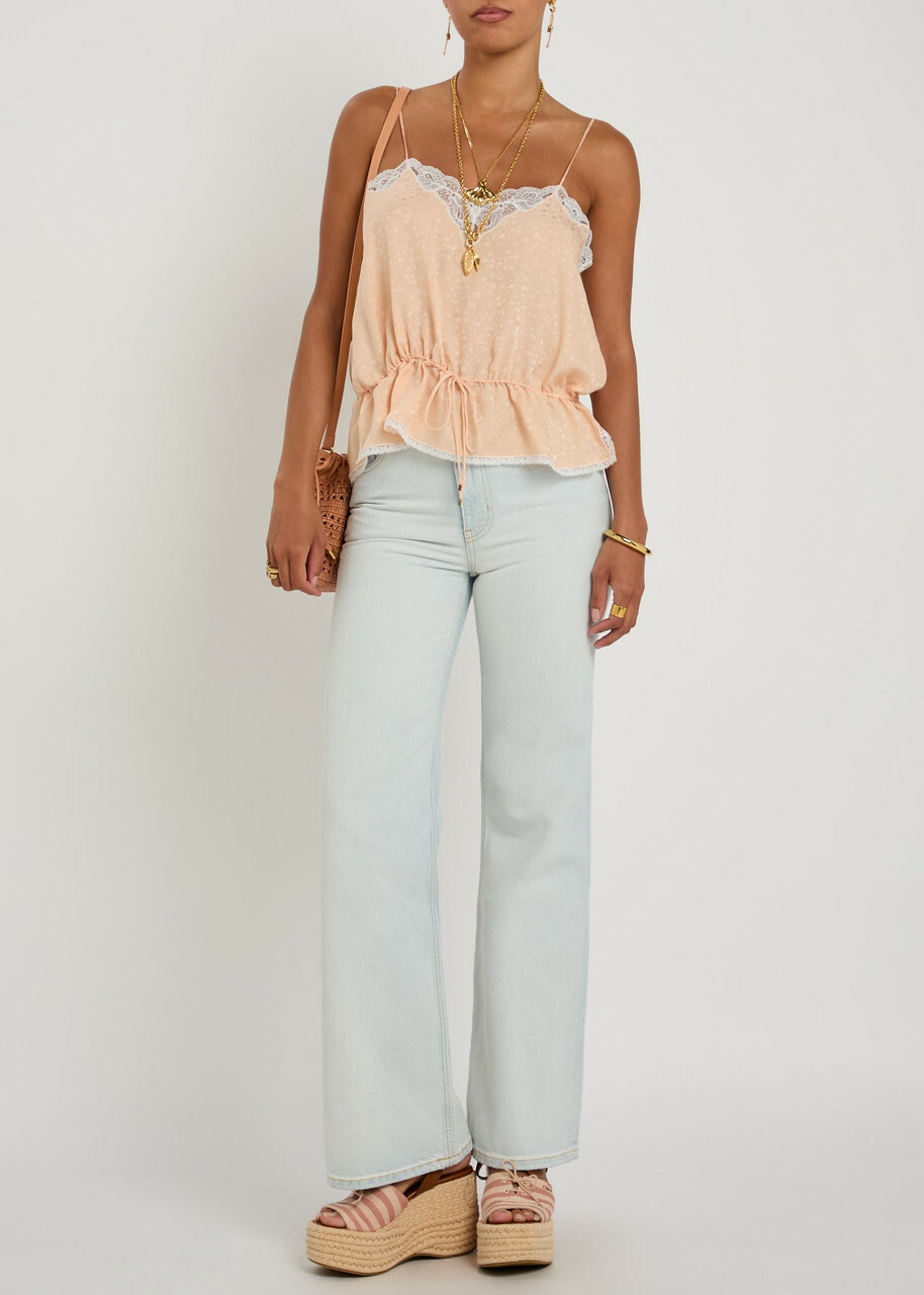 Chloe Embroidered Flared-leg Jeans Light Blue