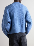 LOEWE - Logo-Appliquéd Cable-Knit Wool-Blend Sweater - Blue