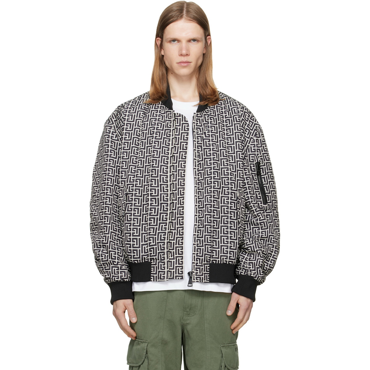 BALMAIN Black & White Monogram Bomber Jacket