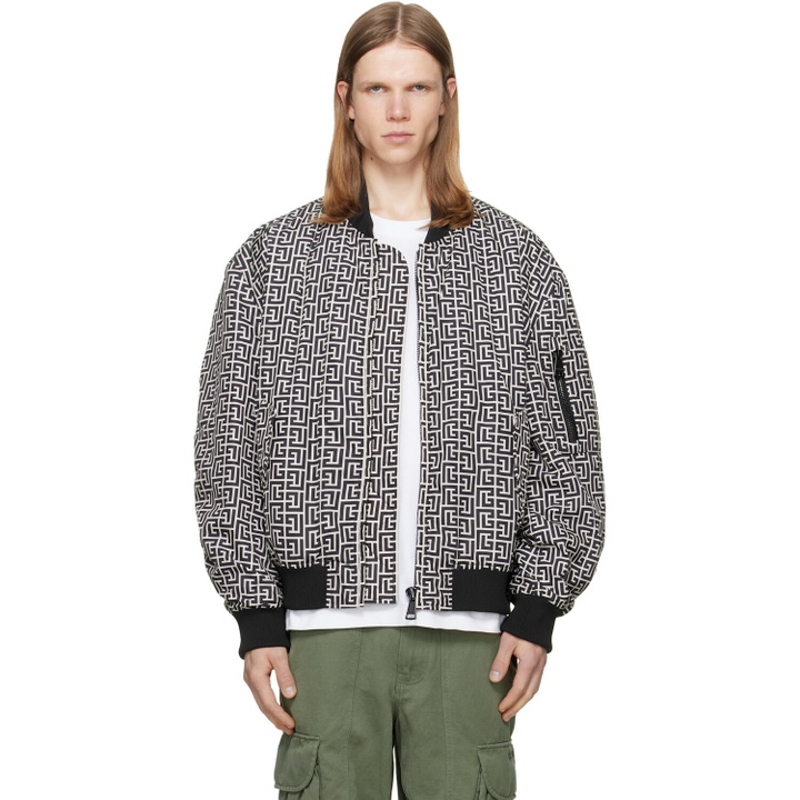 Photo: BALMAIN Black & White Monogram Bomber Jacket