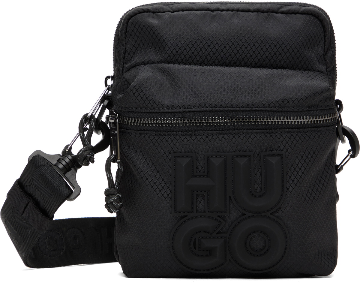 Hugo Black Stacked Logo Reporter Bag