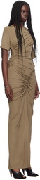 Atlein Brown Asymmetric Ruched Maxi Dress