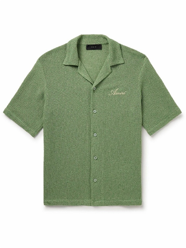 Photo: AMIRI - Camp-Collar Logo-Embroidered Metallic Cotton-Blend Shirt - Green