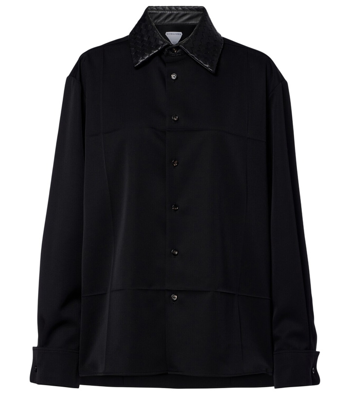 Photo: Bottega Veneta Intrecciato leather-trimmed wool shirt