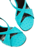 Khaite Liria 75 Cross-over Ostrich Leather Sandals Light Blue