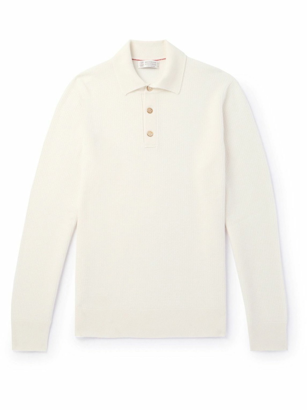 Photo: Brunello Cucinelli - Waffle-Knit Cashmere Polo Shirt - Neutrals