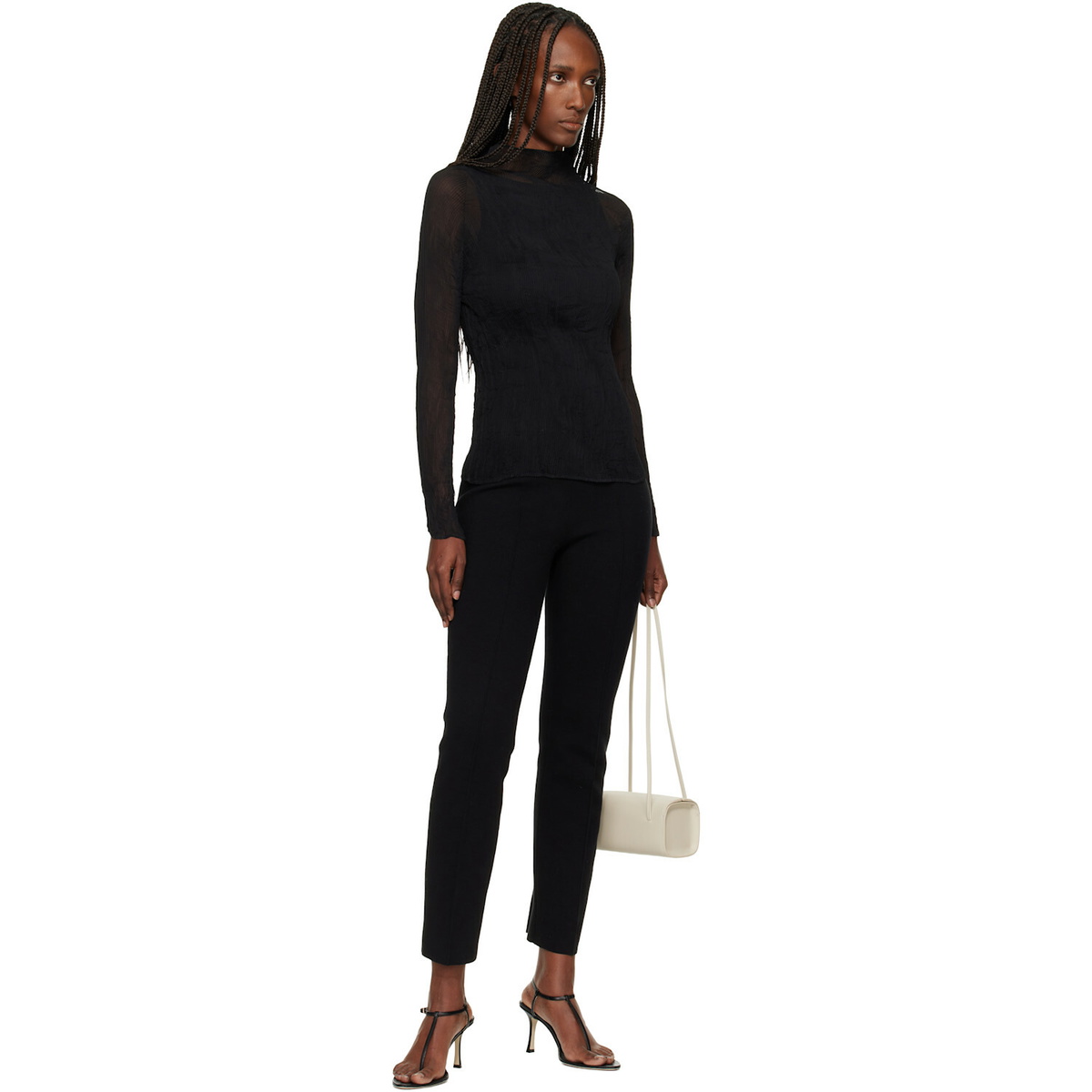 ISSEY MIYAKE Black Chiffon Twist Top