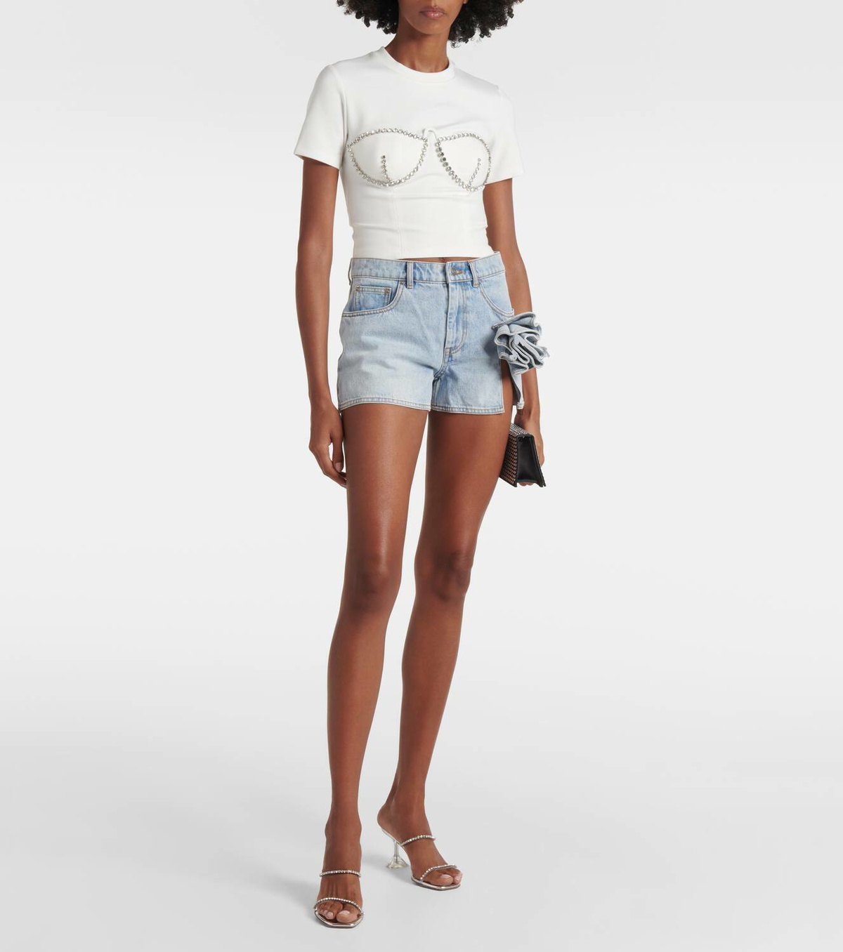 Area Floral-appliqué denim shorts