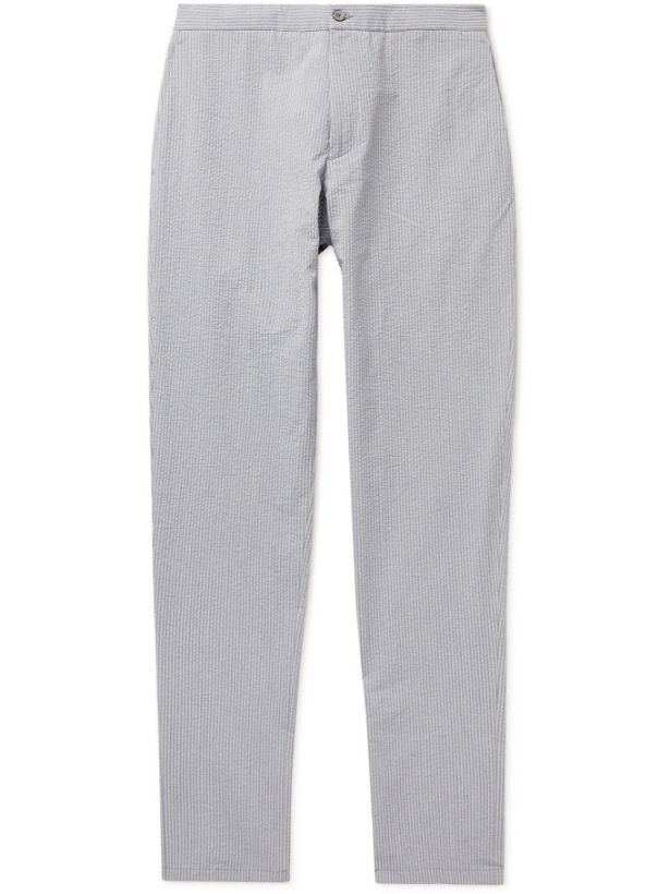Photo: BOGLIOLI - Slim-Fit Striped Cotton-Seersucker Trousers - Gray