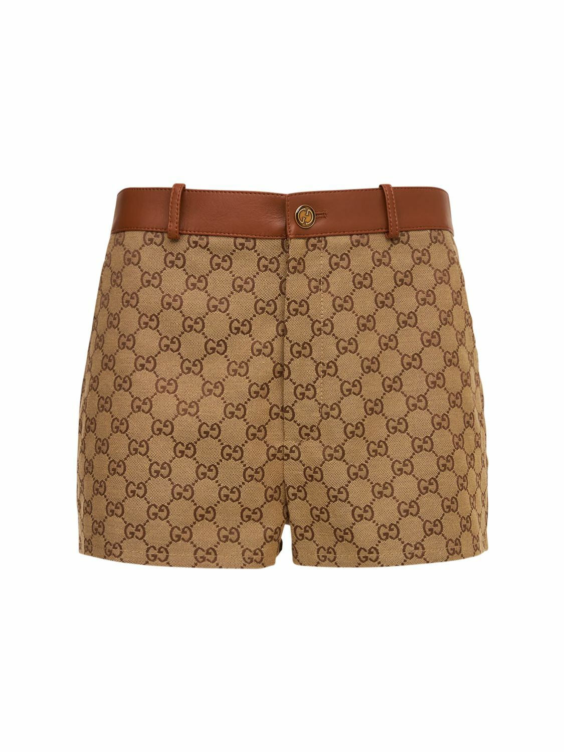 【新品未使用品】2024 GUCCI GGロゴ ニットショートパンツＭサイズ GUCCI - Logo Cotton Mini Shorts W/ Leather Gucci