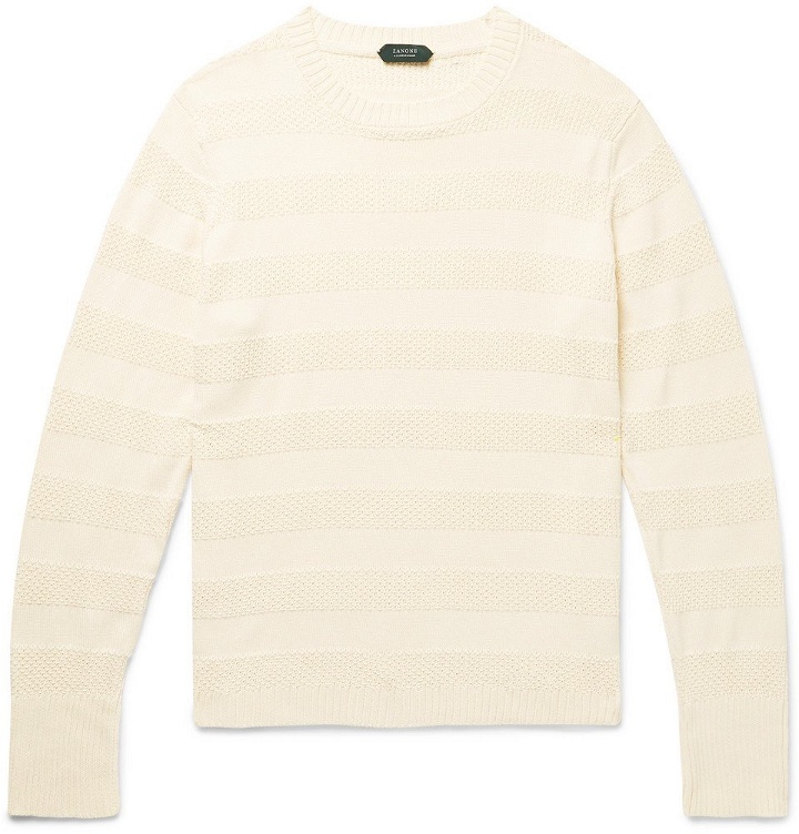 Photo: Incotex - Striped Textured-Cotton Sweater - Off-white