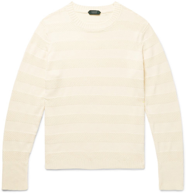 Photo: Incotex - Striped Textured-Cotton Sweater - Off-white