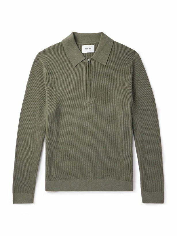 Photo: NN07 - Hansie 6600 Ribbed Organic Cotton Half-Zip Polo Sweater - Green