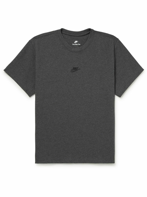 Photo: Nike - Sportswear 90 Logo-Embroidered Cotton-Jersey T-Shirt - Gray