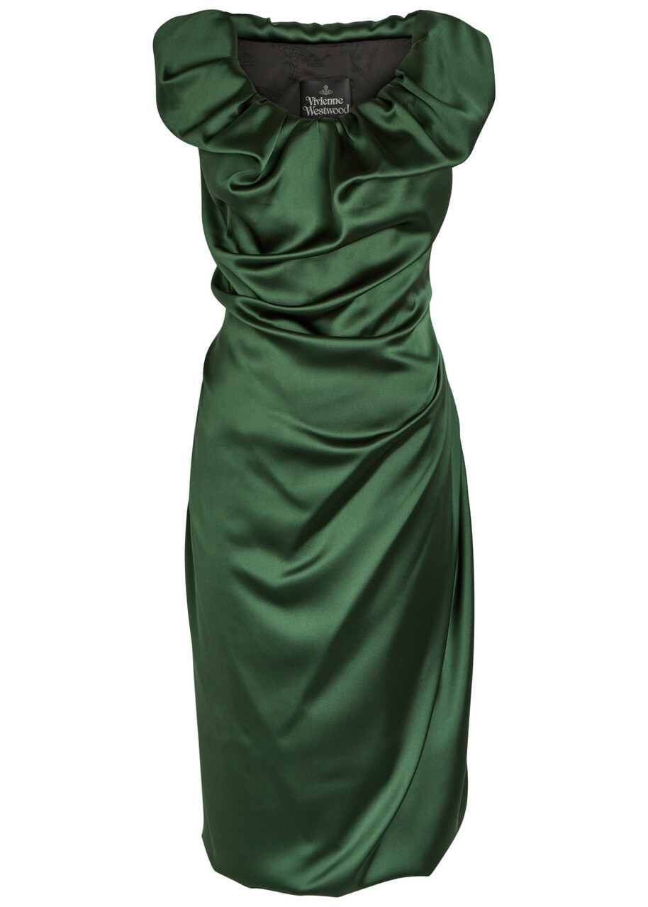 Vivienne Westwood Ginnie Amber Draped Satin Midi Dress Green
