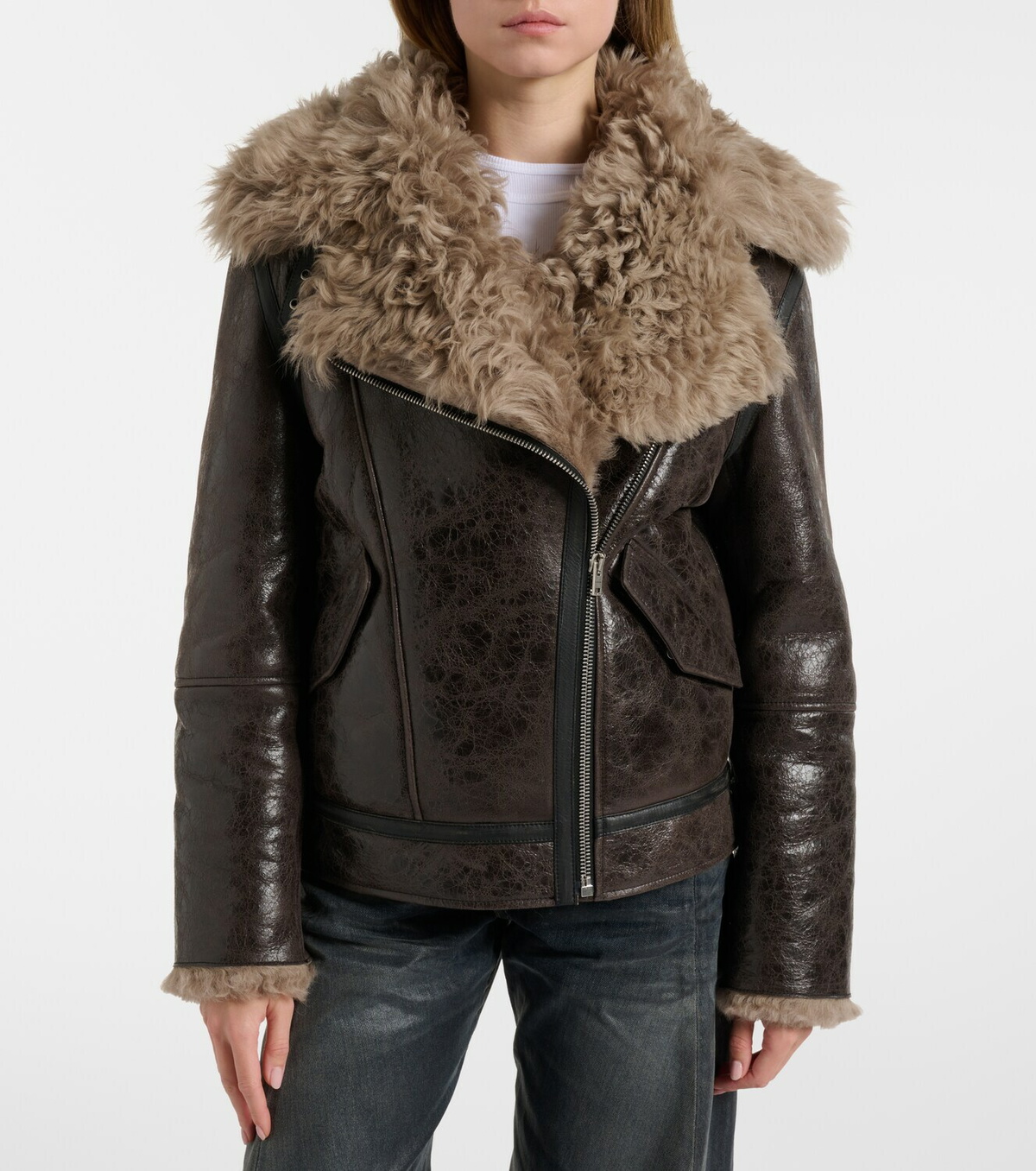 Acne Studios Shearling-trimmed leather jacket