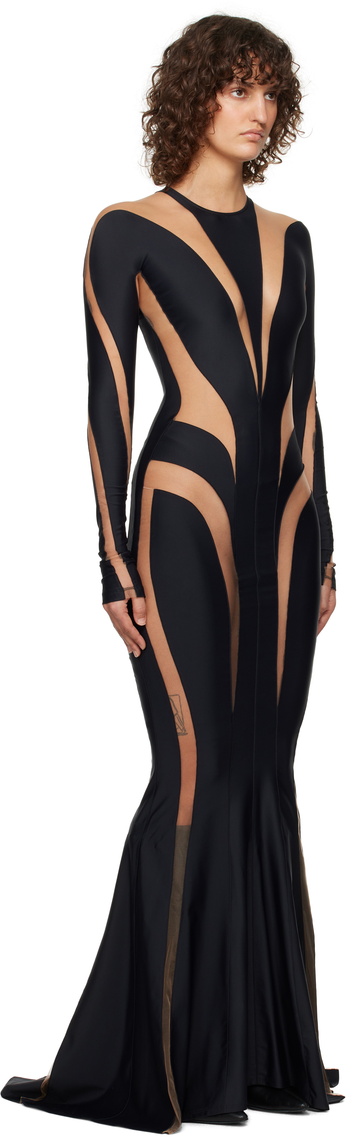Mugler Black Spiral Maxi Dress Mugler