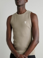AMI PARIS - ADC Logo-Embroidered Ribbed Stretch Organic Cotton Tank Top - Neutrals