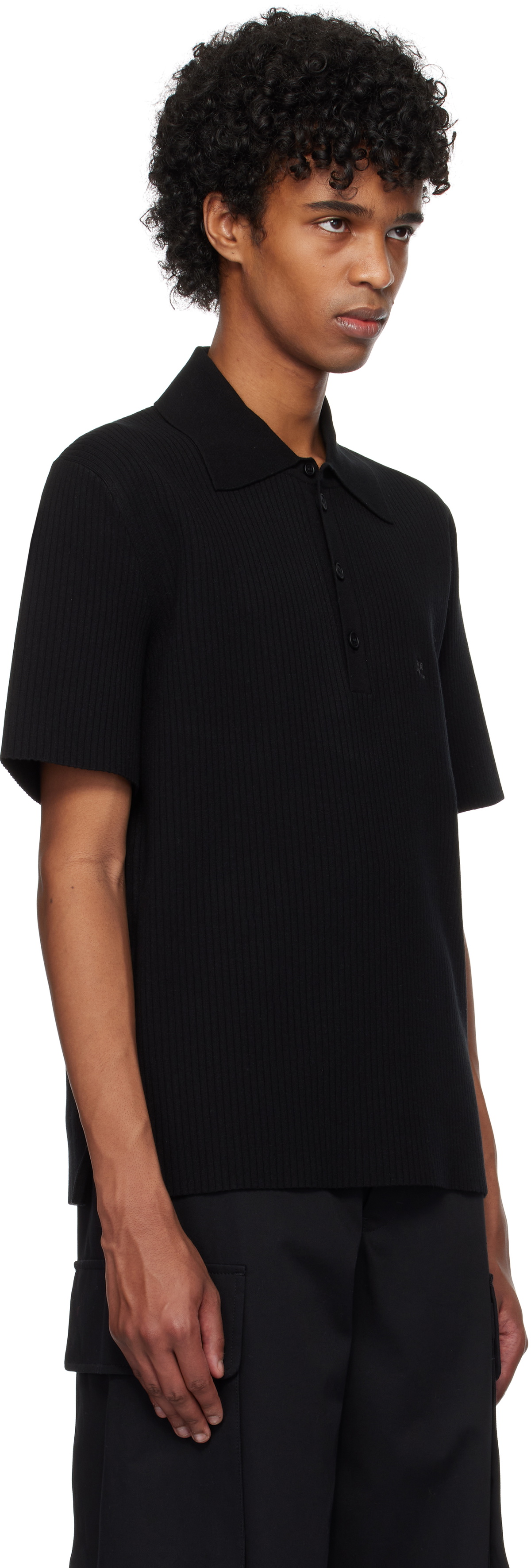 Courrèges Black Rib Knit Polo