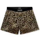 TOM FORD - Velvet-Trimmed Leopard-Print Stretch-Silk Satin Boxer Shorts - Animal print