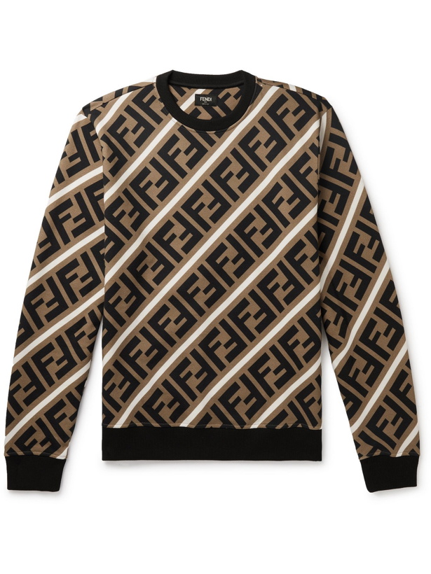 Photo: FENDI - Logo-Print Fleece-Back Cotton-Jersey Sweatshirt - Brown