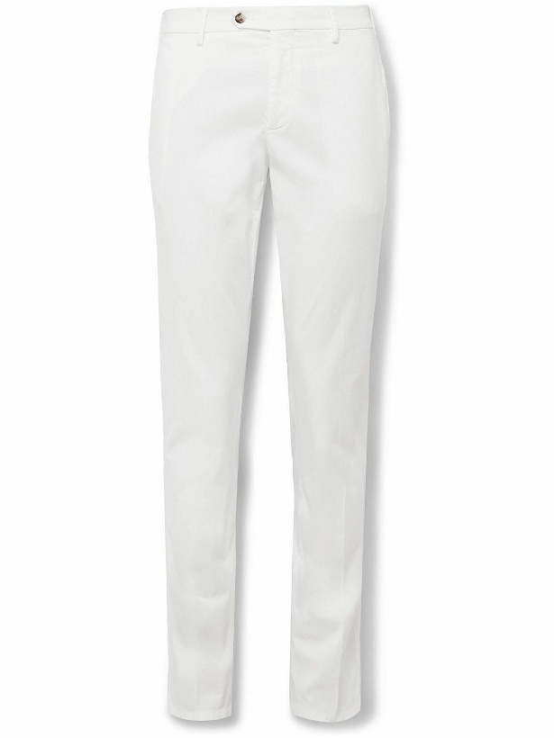 Photo: Lardini - Slim-Fit Straight-Leg Cotton-Blend Trousers - White